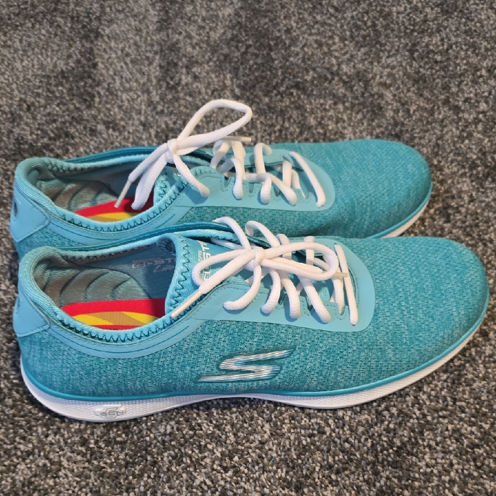 Skechers Teal Knit Sneakers with White Accents